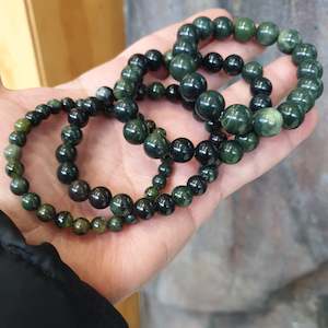 Bracelets 1: Dark Green Jade Round Bead Crystal Bracelet