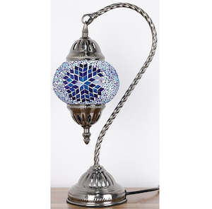 Turkish Lamps: Blue Sunburst Swan Neck Turkish Mosaic Lamp