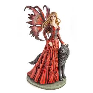 Fairies: Large Red Fairy Princess with Black Wolf