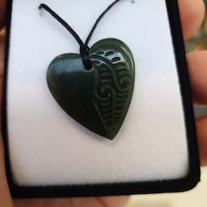 Heart Greenstone Pendant with Carved Detail