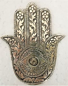 Incense Holders: White Metal HAMSA Incense Holder