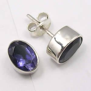 Sterling Silver Earrings: Oval Iolite 925 Sterling Silver Studs