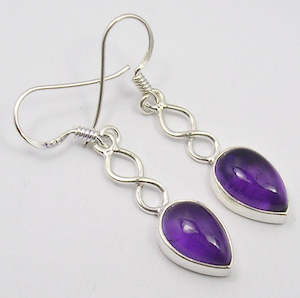 Sterling Silver Earrings: Reverse Teardrop Amethyst 925 Sterling Silver Dangle Earrings
