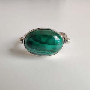 Stirling Silver Rings: Malachite Oval 925 Sterling Silver Ring