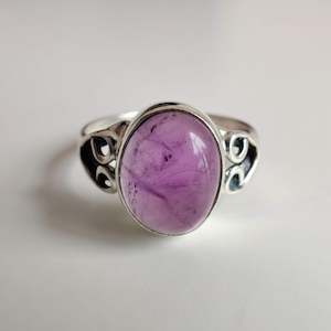 Stirling Silver Rings: Amethyst Oval 925 Sterling Silver Ring with Heart Design