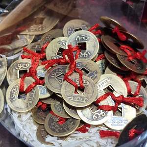 Under 10: 3 coins in feng shui ribbon