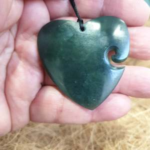 Heart Greenstone Pendant with Koru Indentation