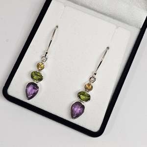 Amethyst: Citrine, Peridot & Amethyst Sterling Silver Earrings