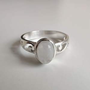 Moonstone Oval 925 Sterling Silver Ring with Koru Design