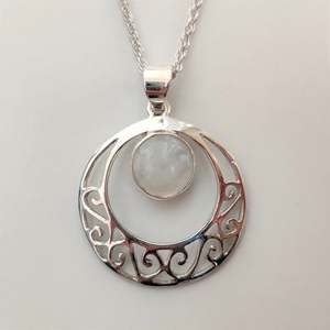 Moonstone: Moonstone with Crescent 925 Sterling Silver Pendant