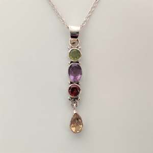 Peridot, Amethyst, Ruby and Citrine Long 925 Sterling Silver Pendant