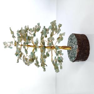 Open Your Heart Chakra: Green Aventurine Crystal Tree on Wooden Base with Golden Wire Stem