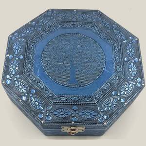Blue Tree of Life Hexagonal Jewellery Box