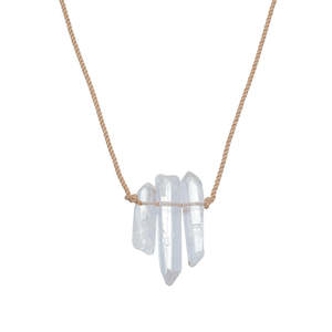 Clear Quartz: Natural Rope Choker w/ 3 Piece Clear Quartz