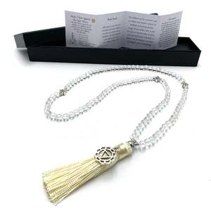 Clear Quartz Mala Beads with Solar Plexus Chakra Charm- 108 Beads