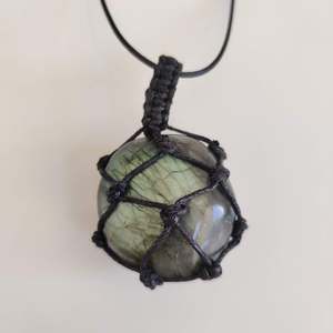 Labradorite Polished Stone Cord-Wrapped Necklace