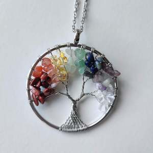 Crystal Pendants: Chakra Tree of Life Pendant with Silver Chain