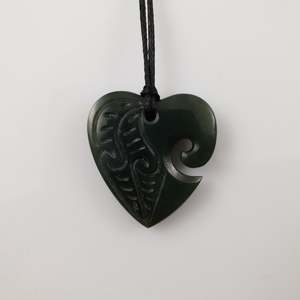 Rivendell Au: Heart Greenstone Pendant with Carved Detail