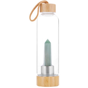 Products: Crystal Point Drinking Bottle with Bamboo Base - Aventurine RivendellWorld