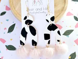 Cow Print: Cow Print Statement Earrings Pink