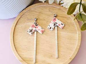 Aarow: Arrow Floral Print Silver Dangle Earrings