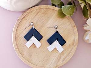 Arrow Navy and White Stud Back Earrings