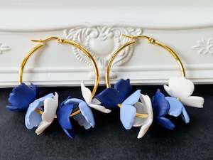 Botanical Blues: Botanical Blues Gold Hoop Earrings