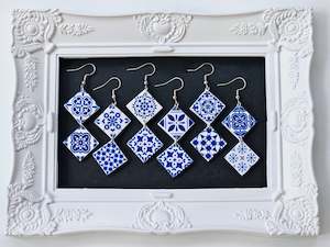 Botanical Blues White Moroccan Tile Earrings