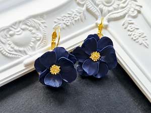 Botanical Blues: Botanical Blues Navy Flower Earrings