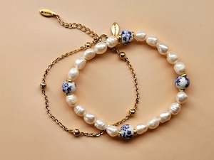 Stacking Bracelets uxe Layered Pearl and Porcelain Stack