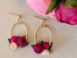 Peonies: Peonies Gold Oval Bouquet Earrings