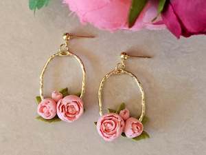 Peonies Gold Oval Earrings