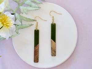 Wood and Resin Bar Gold Hook Earrings