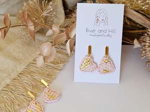 Sale: Knitted Clay Hearts Pink Earrings