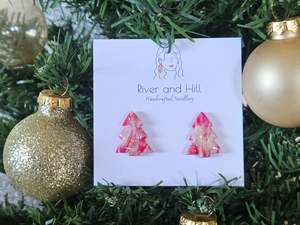 Studs: Christmas Pink Tree Studs