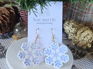 Christmas Porcelain Look Snowflake Hook Earrings