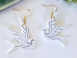 Hooks: Porcelain Blue Bird Earrings