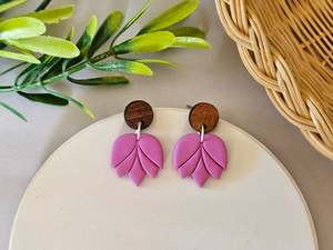 Stud Back: Daily Colour Pink Wooden Accent Earrings