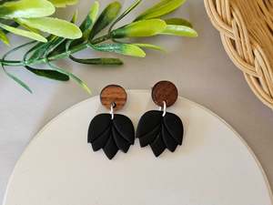 Stud Back: Daily Colour Black Wooden Accent Earrings