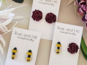 Studs: Carnation and Bumble Bee Earrings