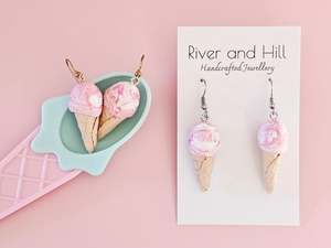 Ice Cream Cone Strawberry Swirl Earrings