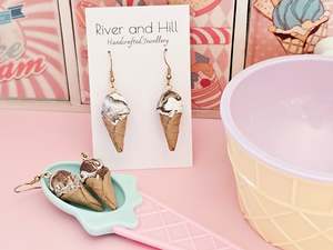 Ice Cream Cone Chocolate Swirl Earrings