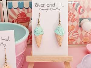 Ice Cream Cone Chocolate Mint Earrings