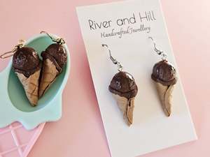 Hooks: Ice Cream Cone Chocolate Drizzle Earrings