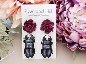 Stag Beetle & Carnation Earrings