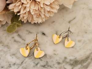 Hoops: Striped Hoop Heart Earrings Yellow