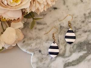 Hooks: Striped Dainty Earrings Navy and White