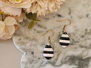 Hooks: Striped Dainty Earrings Black and White