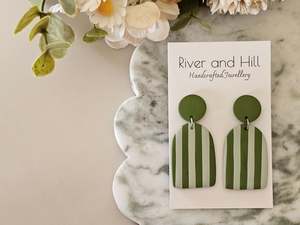 Stud Back: Striped Statement Earrings Olive and Sage Green