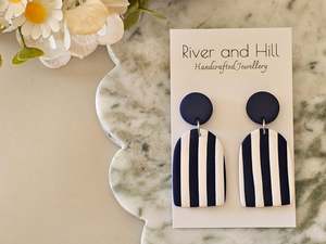 Striped Statement Earrings Navy and White